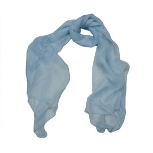Воздушный однотонный женский шарф из натурального шелка небесно-голубого цвета